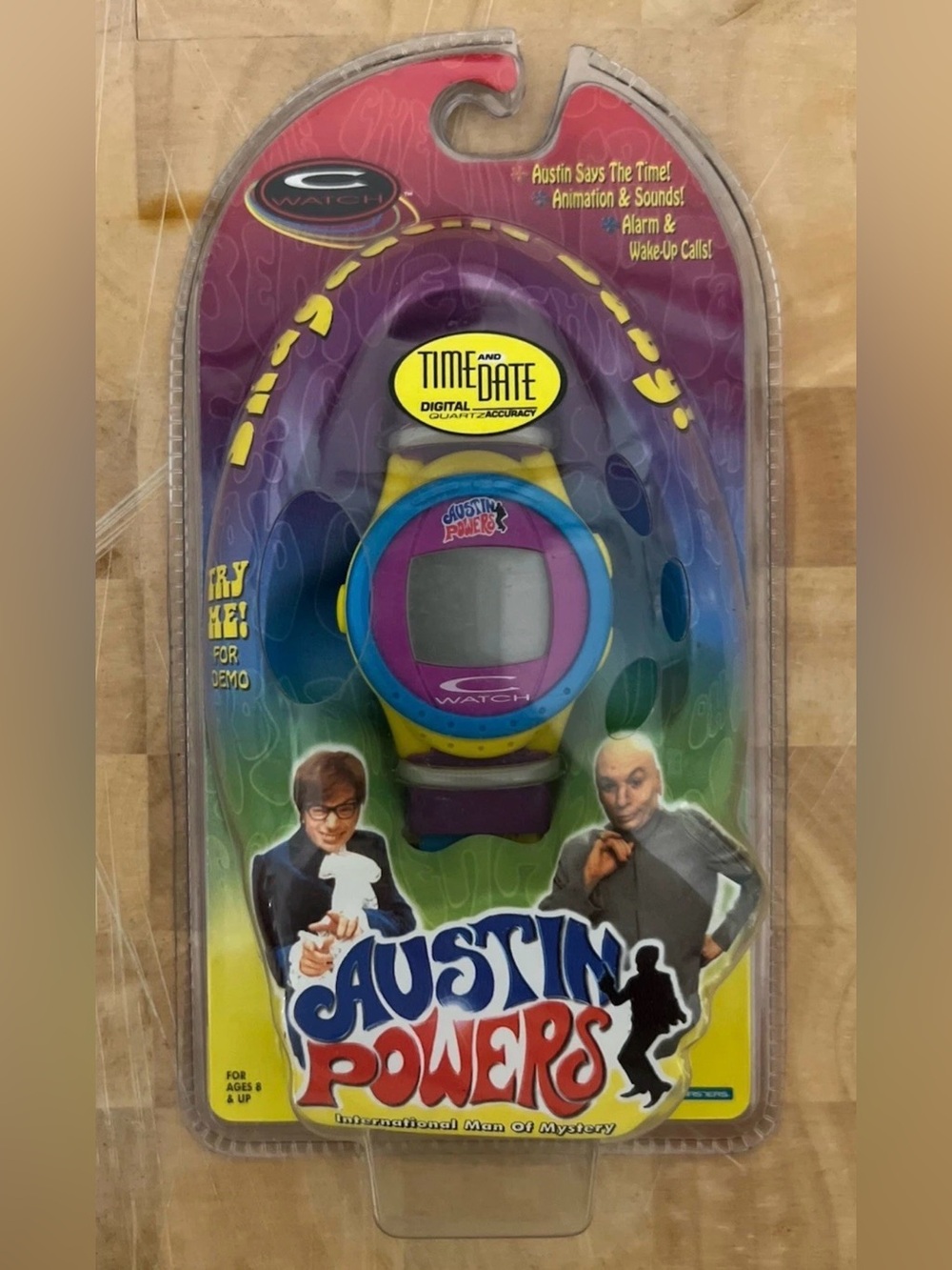 Vintage 1998 Austin Powers Digital C Watch NEEDS NEW BATTERY Yellow Blue Purple